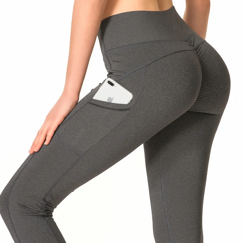 

Women's High Waist Yoga Pants With Side Pockets Tummy Control Workout Running Sports Pants Elastic Push Up Leggings