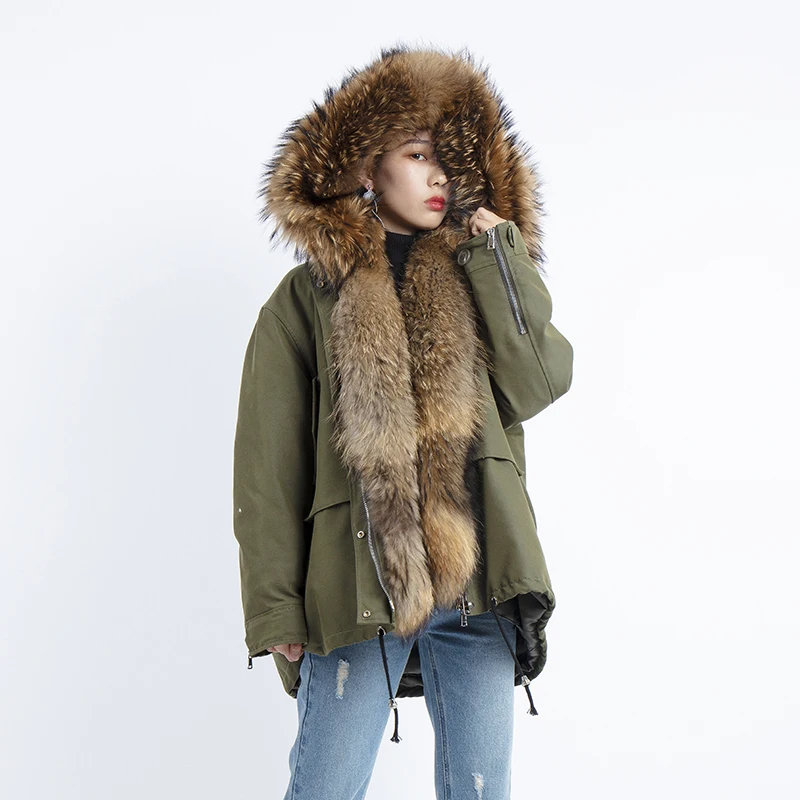 

winter coat women white down jacket real raccoon fur collar detachable thick warm parka 2019 loose clothes female