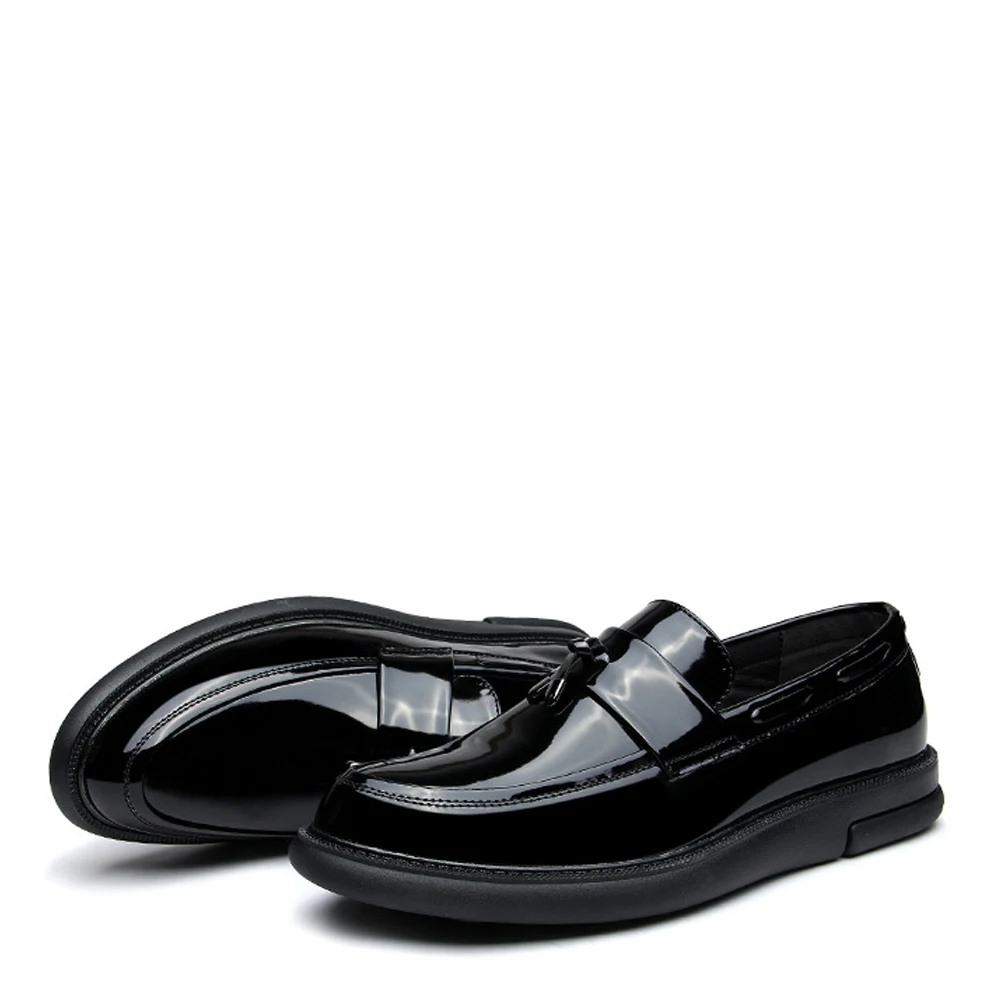 Hommes Mocassins Qffaz On Verni Formelles Cuir Slip Mariage En Rond Black Oxford De Chaussures Robe Tassel Bout fYvI76bgy