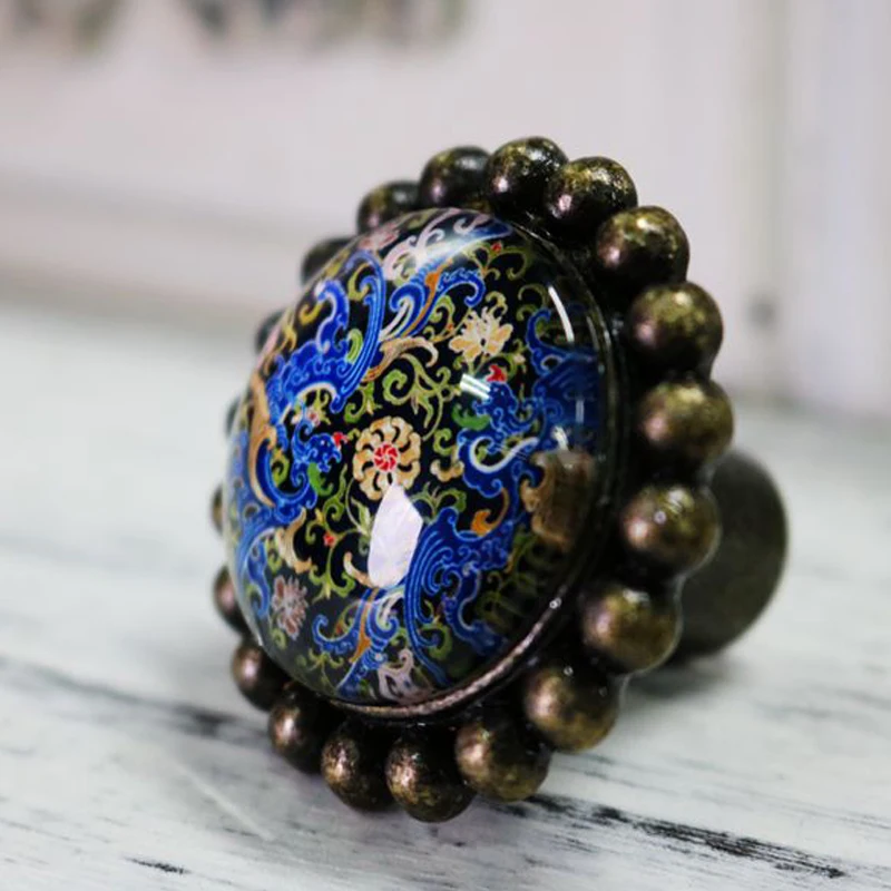 4PCS Retro creative crystal glass kitchen cabinet drawer knob antique brass cupboard dresser door pull handle