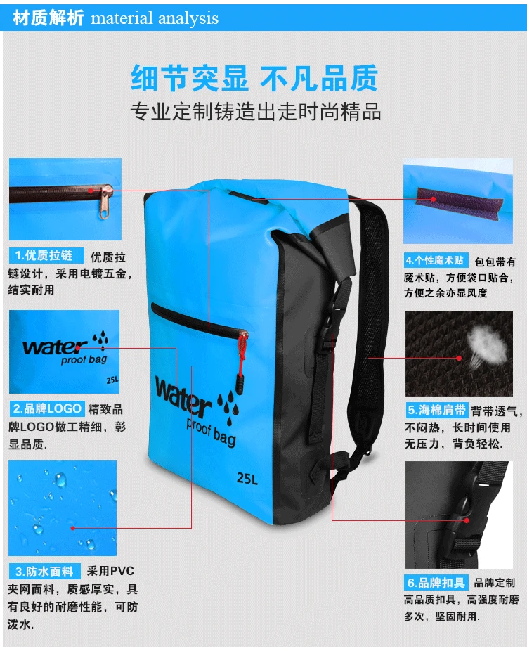 25L Waterproof Backpack Portable Storage Dry Bag Drifting Rafting Canoe Travel Kit Wet Cloth Beach Bags With Pocket (5)