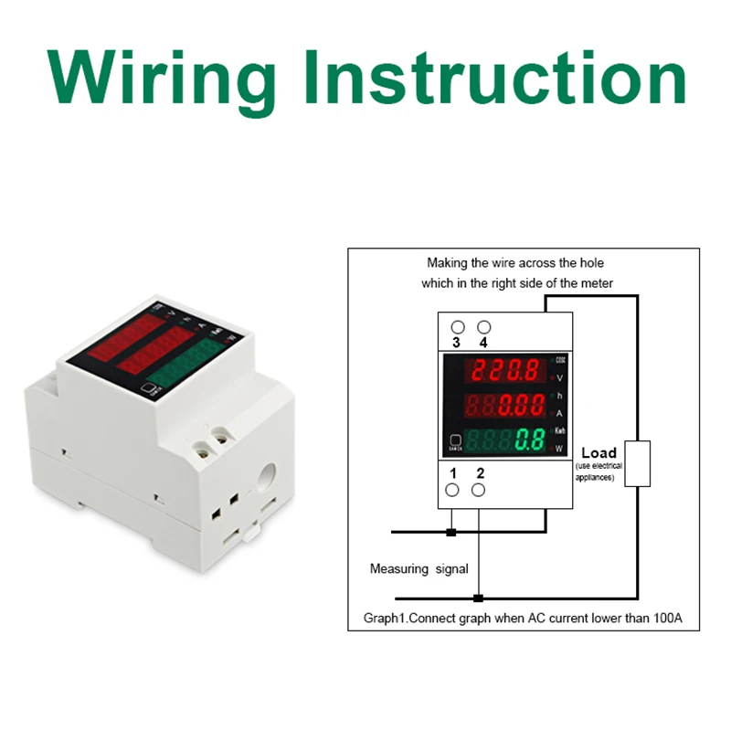 AC80-300V 0-100.0A din-рейка светодиодный Вольтметр Амперметр Красный Зеленый дисплей активный коэффициент мощности счетчик энергии Напряжение Вольт измеритель тока