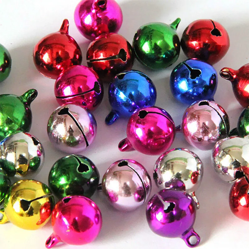 

100pcs/ 50pcs/ 30pcs/ 20pcs/ 10pcs/set Christmas Jingle Bells Multicolor Metal Little Bells 12MM Send in Random Color Mini Bells