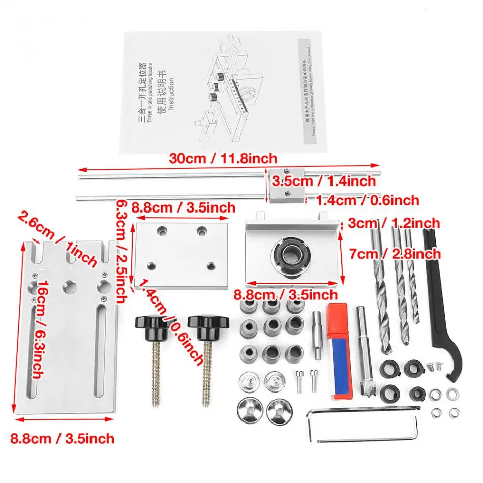 3 в 1 Самоцентрирующийся дюбель для мебели 3 в 1 деревообрабатывающий сверлильный Набор для локатора для DIY деревообрабатывающий сверлильный направляющий