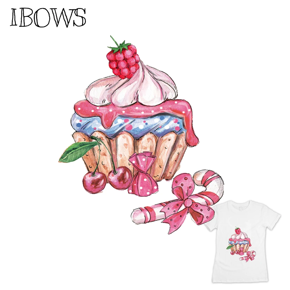 

IBOWS PVC Patches Iron-On Heat Transfers Cute Xmas Cake Ironing Stickers T-shirt Thermal Patches For Girl Bag Clothing Iron