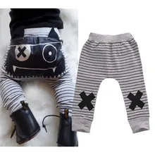 Модные милые штаны-шаровары в полоску с монстрами для маленьких мальчиков и девочек, леггинсы, повседневные От 0 до 2 лет