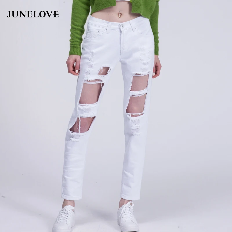 Aliexpress.com : Buy Boyfriend Hole Ripped Jeans for Women