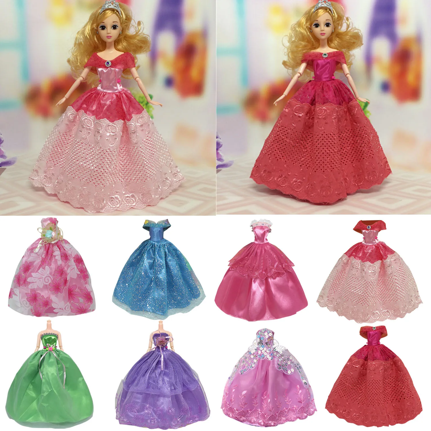 

8Pcs Dolls Toys Handmade Elegant Princess Dresses Outfits Gown Clothes Doll Playsets Children Kids Girls Birthday Christmas Gift