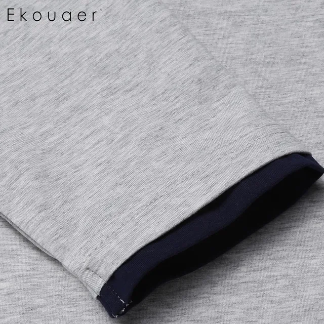 Ekouaer Men Casual Sleepwear Cotton Pajama Top V-Neck Long Sleeve Split Pocket Loose Fit Sleepshirt Nightshirts Homewear