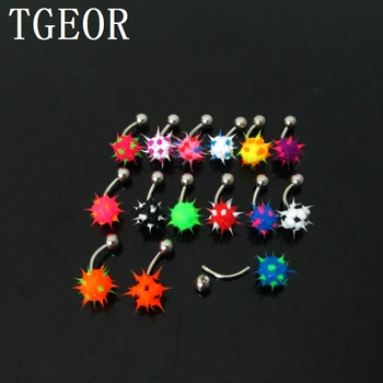

Hot wholesale 100pcs mixed colors belly button ring banana curved barbell silicone spike Koosh ball navel ring free shipping