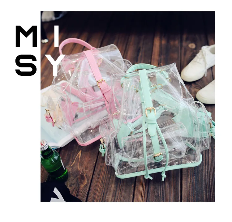 Bolsa de Ombro Rosa para a Menina Swyivy Senhora Moda Mochila Transparente Verão 2020 Novas Mulheres Geléia Plástico Viagem Bolsa Pvc 5 High Quality Bolsas e Malas