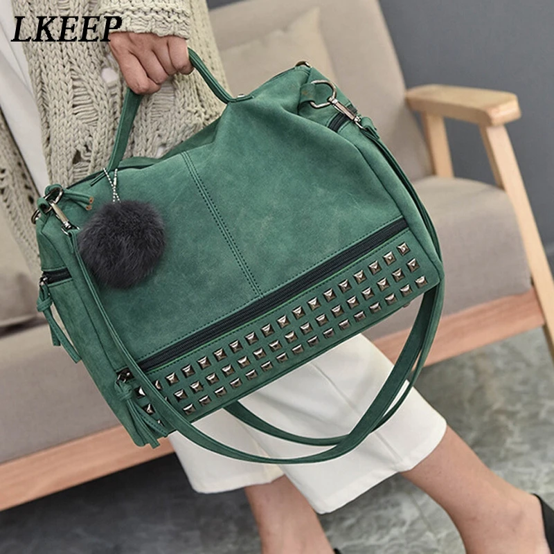 خمر بو الجلود المرأة حقيبة برشام أكبر حقائب سيدات الشعر الكرة حقيبة كتف دراجة نارية Crossbody حقائب للنساء رسول