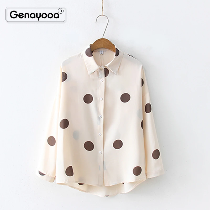 

Genayooa Office Ladies Women Blouse Chiffon Polka Dot Blouse Woman Casual Long Sleeve Ladies Tops High Quality Chiffon Tunic