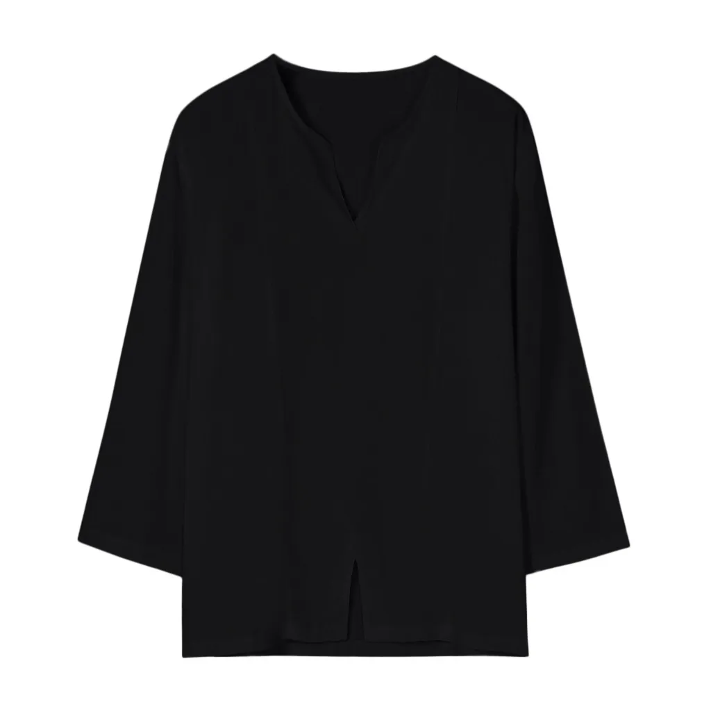 Camisa masculina мужские рубашки мужское мешковатое хлопковое белье сплошной цвет 3/4 рукав v-образный вырез топы блузки мужская рубашка