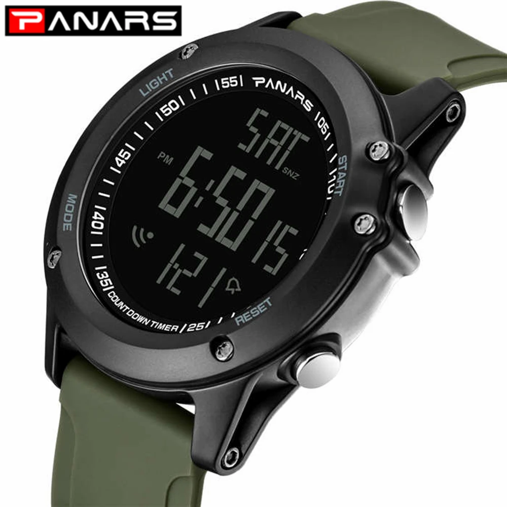 

PANARS Chrono Digital Men Watch Outdoor Running Count Down Timer Clock for Mens LED Display Alarm Watches Horloge 8015