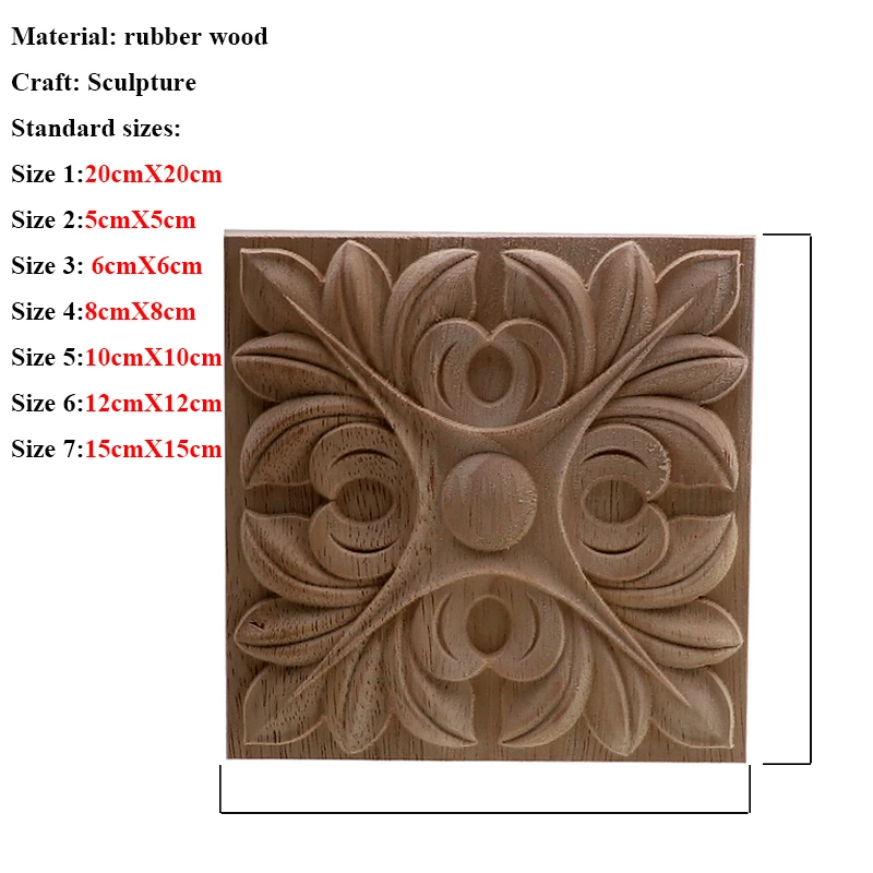 Square Wood Applique Carved Decal Corner Onlay Furniture Door Cabinet Decoration ornament crafts wooden figurine crafts resin crafts glass fruit pendants For Vintage Home Decor Maison