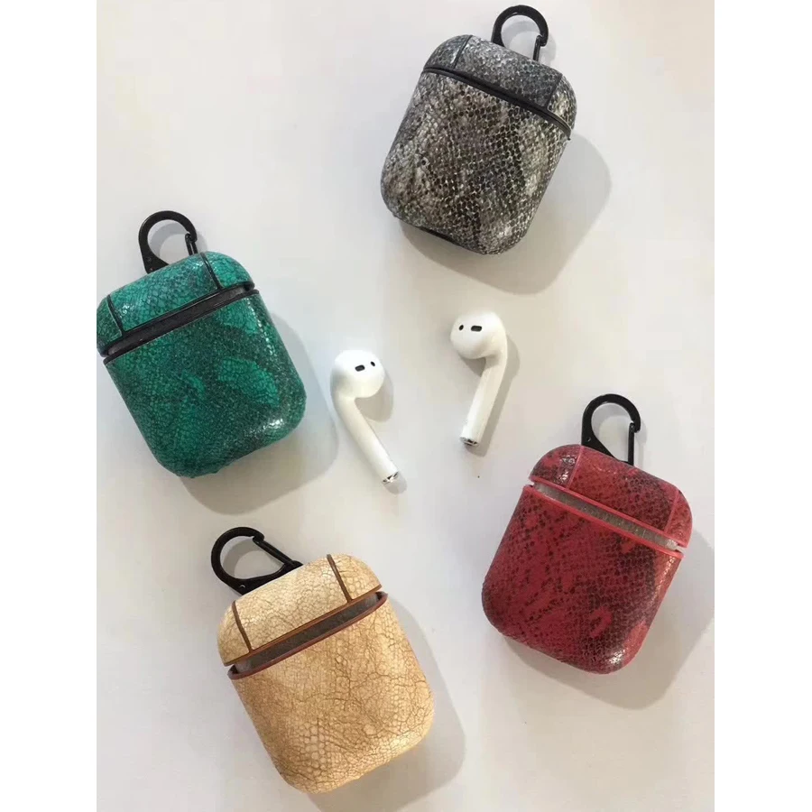 

Fashion Lattice Snake bee Leather PU Bluetooth Headset Cover For Airpods Apple Protection Case Wireless Earphone Box Earbuds Bag