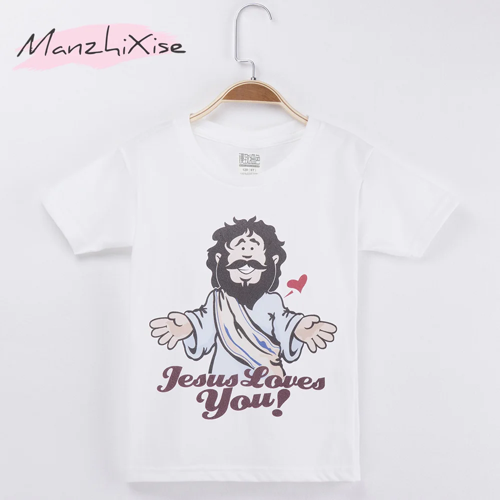 Новинка 2019 года, Детская футболка с надписью «Jesus Love You», белые детские рубашки из 100% хлопка, Детская короткая футболка для мальчиков, одежда