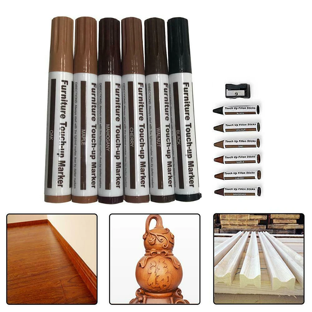 12 Pcs Furniture Repair Kit Markers & Filler Sticks Restore Wood Surface Touch Up Pen Markers