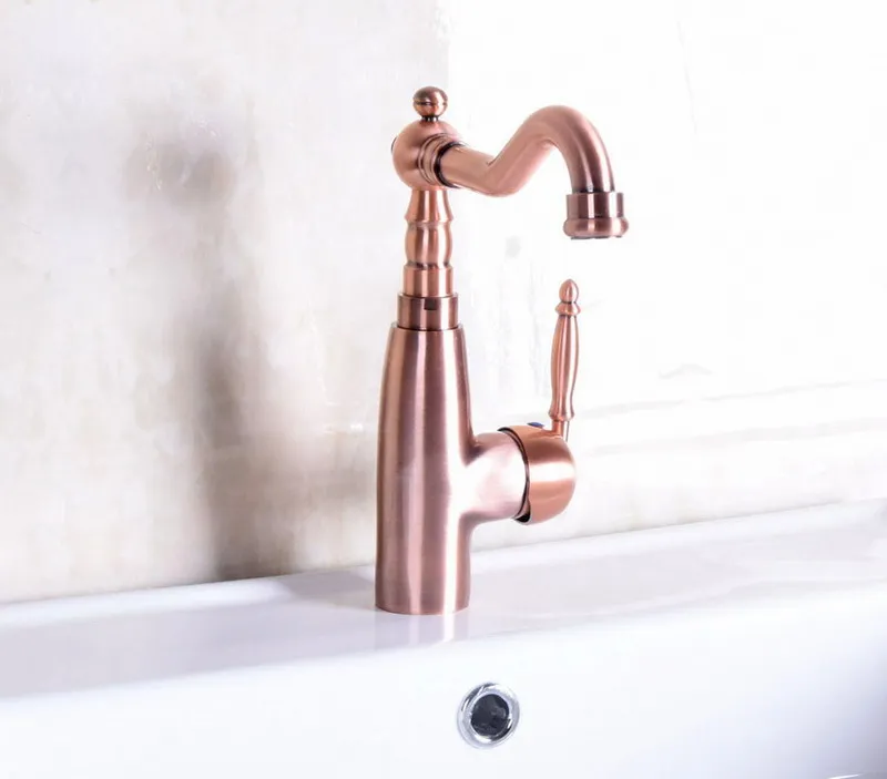Antique Red Copper Brass Single Lever Handle Bathroom Kitchen Basin Sink Faucet Mixer Tap Swivel Spout Deck Mounted mnf131