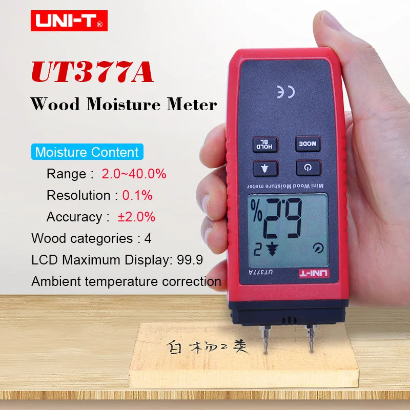 UNI-T UT377A цифровой Деревянный гидрометр для измерения влажности тестер для бумаги/фанеры/древесины измерения влажности ЖК-подсветка