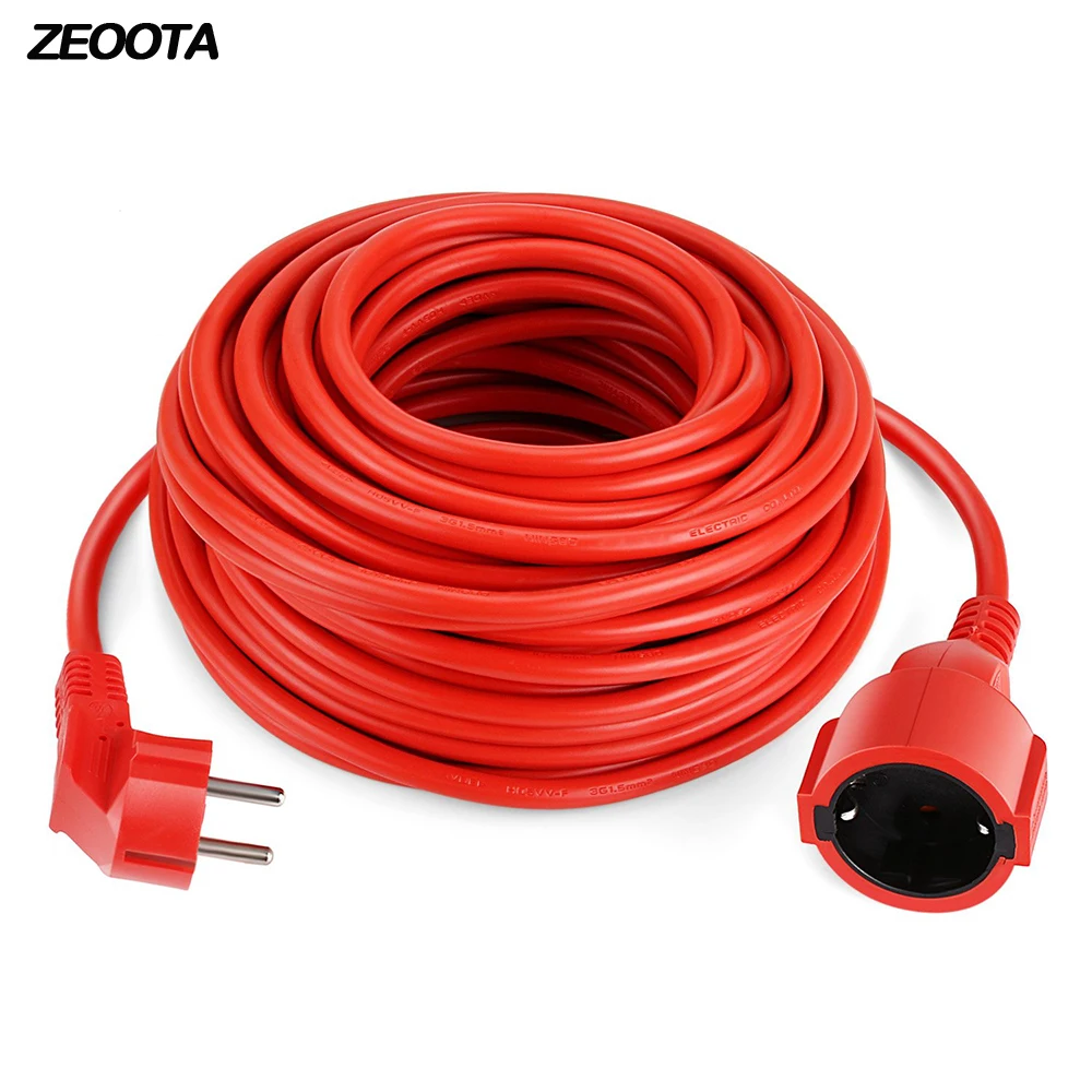 

Power Strip Extension Cord 20m Cable EU Plug Outlets 4000w Electric Schuko Extension Cable 1.5mm Red Color Indoor Sockets IP20