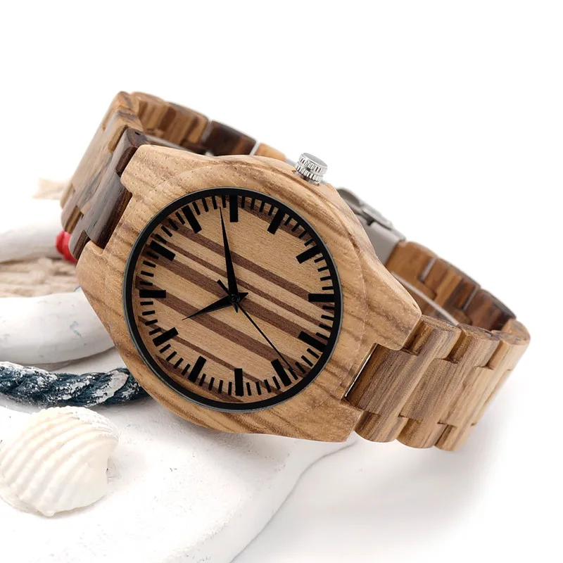 BOBO BIRD All Zebra Wood Men's Quartz Watch Analog Japan Movement 2035 Casual Wooden Band Wood Watches as gifts for Men