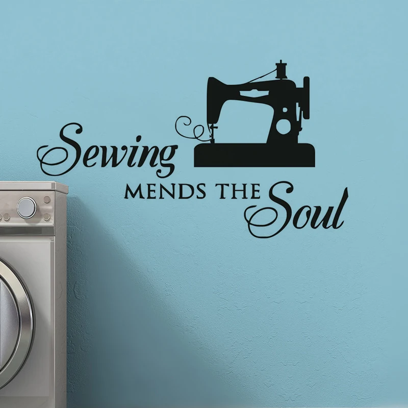 Sewing Mends The Soul Wall Decal Seamstress Quote Wall Sticker Sewing