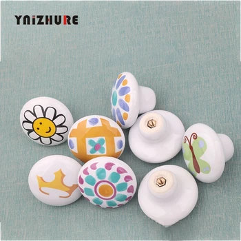 1PC Cute Child Nordic Ceramic Single Round Knobs Wardrobe Kitchen Garden Door Handle Modern Cabinet Handle With Screw