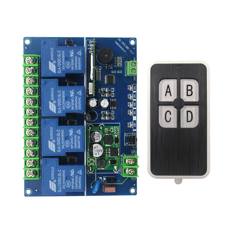 

Wide voltage 12V 24V 36V 48V 4CH 30A RF Wireless Remote Control Relay Switch Security System Garage Doors Electric Doors(04J)
