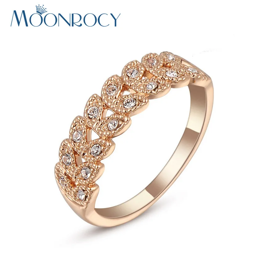 

MOONROCY Cubic Zirconia Rings Rose Gold Color Crystal Ring Vintage Jewelry Wholesale for Women Girls Gift Dropshipping