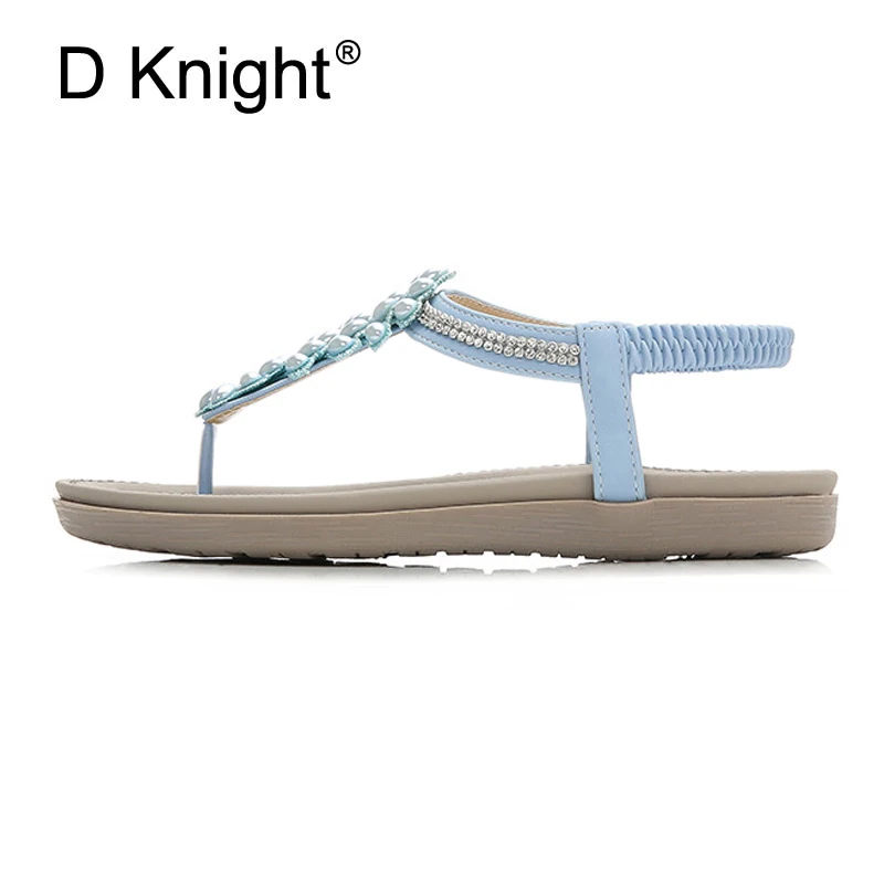 D Knight New women Bohemia Flat Sandals Shoes Woman Rhinestone Flip Flop Crysta Flower Beach Sandals Casual Shoes Big Size 36-42 (8)