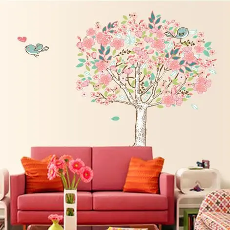 

Free Shipping Pvc Cartoon Minstrelsy Love Bird Tree Wall Stickers Living Room Wall Background Romantic Home Decor DF5103