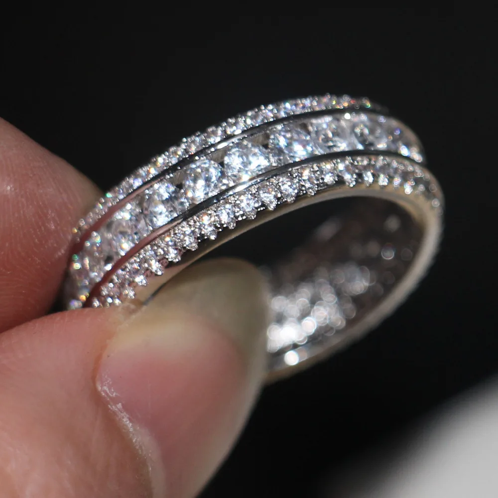 

Choucong Jewelry Women ring Channel setting Round 5A Zircon Cz white gold filled Engagement Wedding Band Ring Sz 5-11