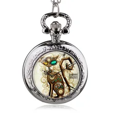 Bronze Vintage Steampunk Cat Locket Necklace Pocket Watch Pendant Gift