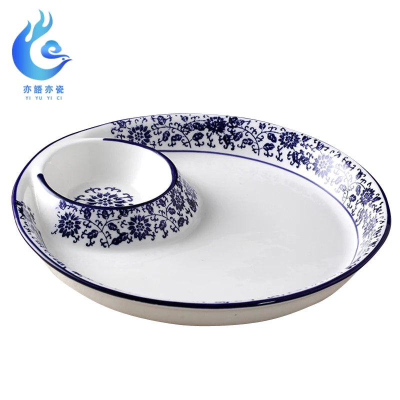 Free shipping Creative European style glaze color ceramic plate family round deep dish retro blue and white | Дом и сад