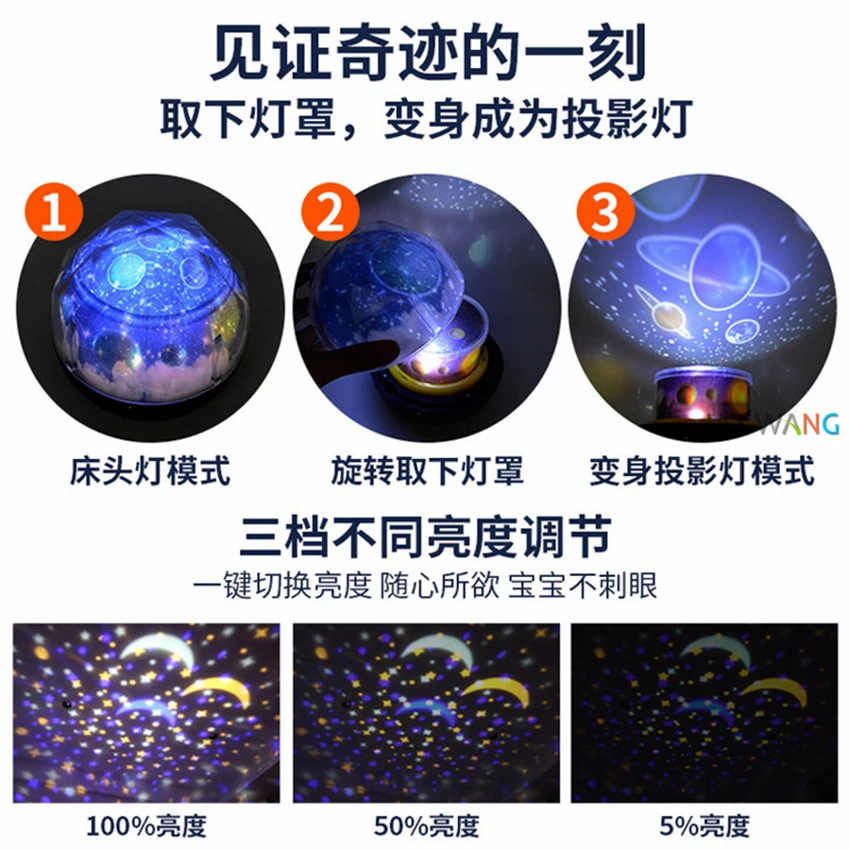 Креативный Романтический вращающийся звездный свет проекционный свет спальня Мечта Звездный океан ночник прикроватный ночник звездное