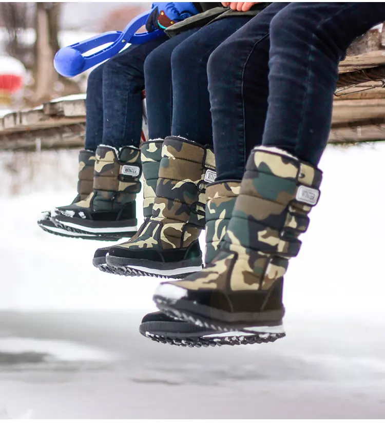 Зимние водонепроницаемые сапоги; женские сапоги до середины икры на платформе; большие размеры 35-40; теплая повседневная женская обувь на застежке-липучке; botas