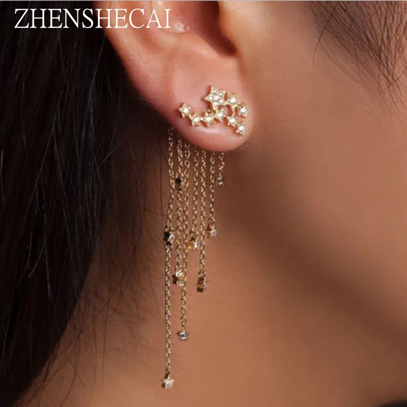 

Star Rhinestone Long Tassels Earrings Gold color tassel earrings oorbellen boucle doreille femme 2018 jewelry gift