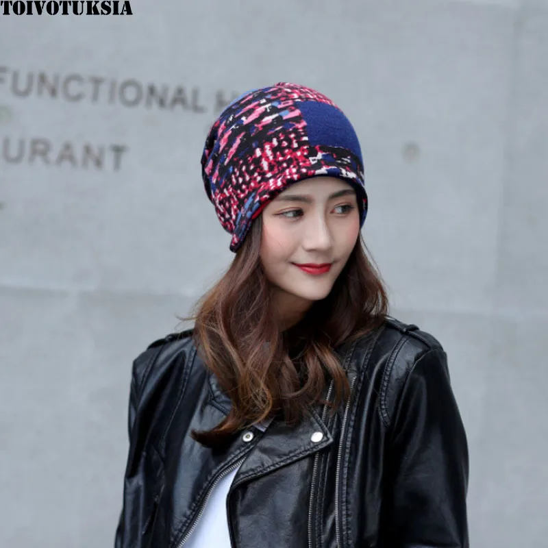 

TOIVOTUKSIA Solid Color Women Skullies Beanies Hedging Cap Knit Knitted Rabbit Wool Double Layer Fabric Caps Bonnet Hat