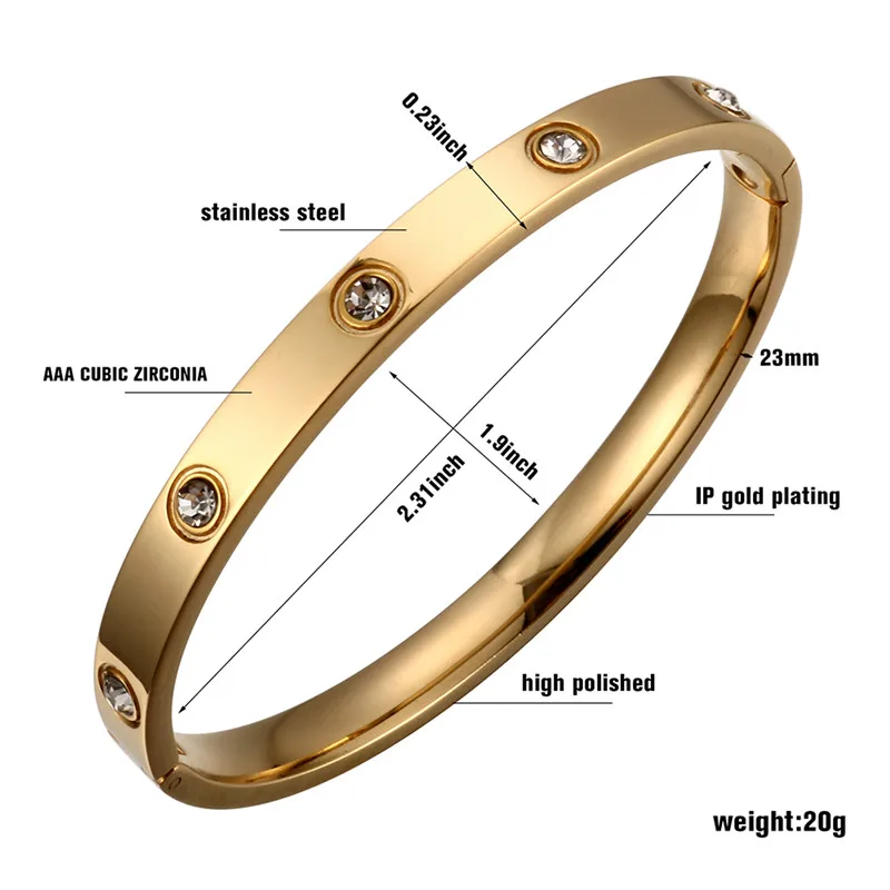 Позолоченные браслеты для влюбленных и браслеты для женщин, розовое золото, нержавеющая сталь, очаровательный CZ Браслет-манжета, роскошные ювелирные изделия, подарок
