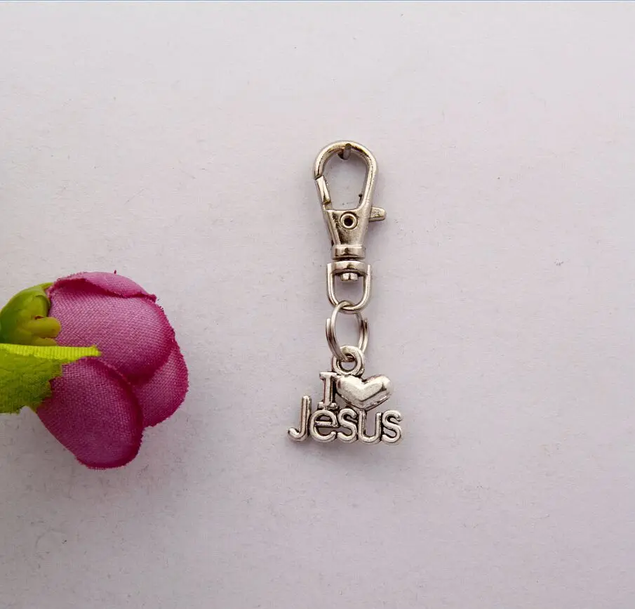 

2015 Hot 100pcs Vintage Silver I Love Jesus Charm Rotation Lobster Button Keychain Gifts Fit DIY Key Chains Fashion Jewelry F536