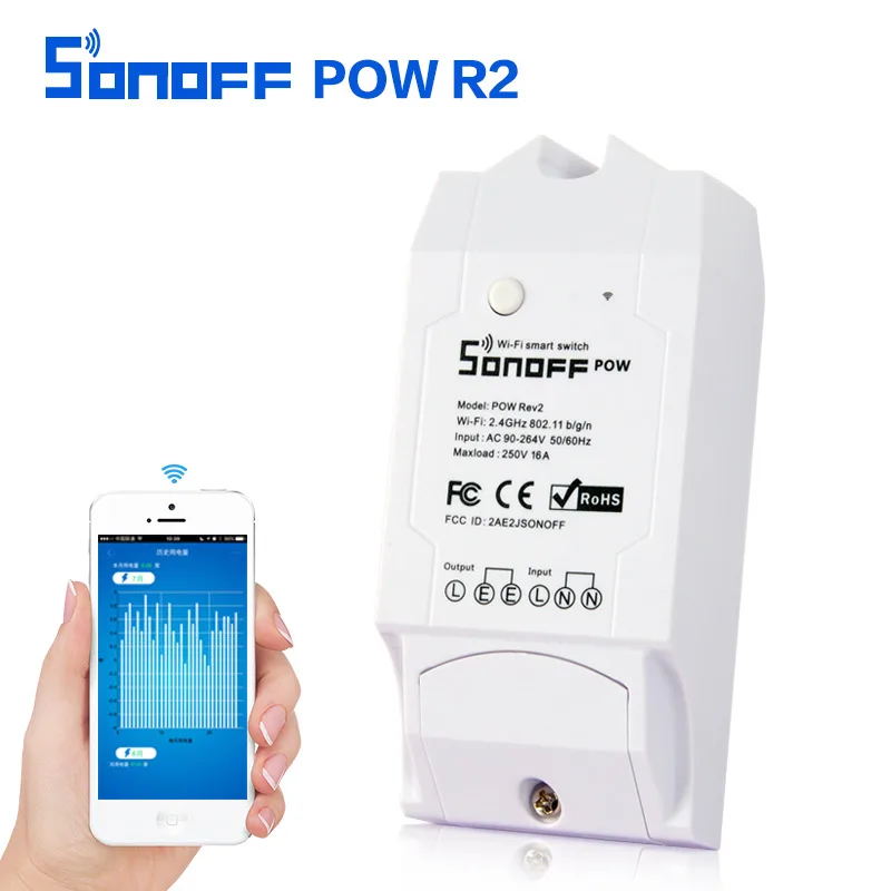 

Sonoff Pow R2 16A Wifi Smart Switch Monitor Energy Usage Smart Home Power Measuring Switches APP Control Works With Alexa 3500W