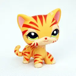 литл пет шоп лпс стоячки кошки игрушки lps pet shop игрушки табби #1451 желтые короткие волосы кота стоя старые оригинальные полосы тигра kitty