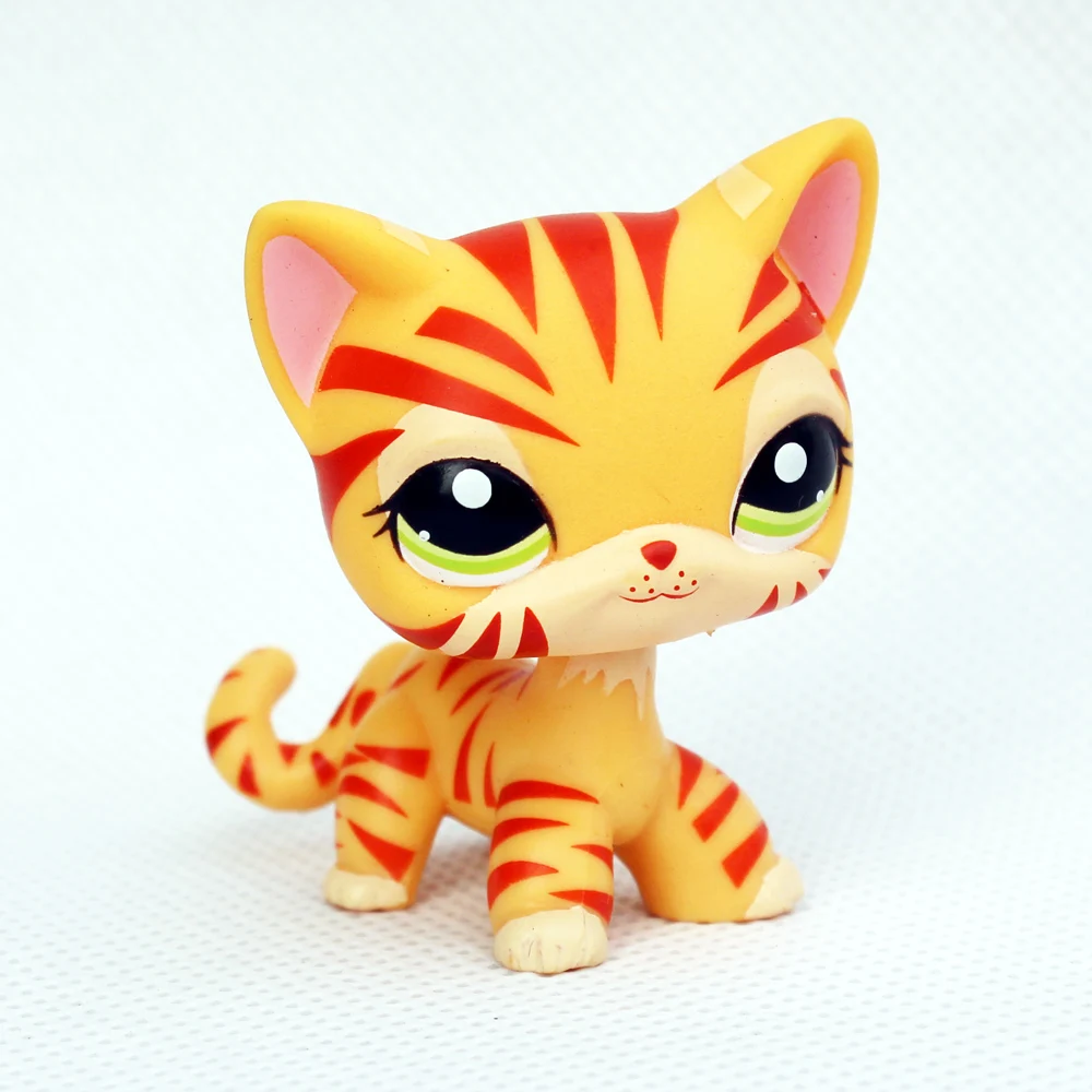 

tabby cat #1451 yellow short hair cat standing old original pet shop lps toys stripe tiger kitty free shipping