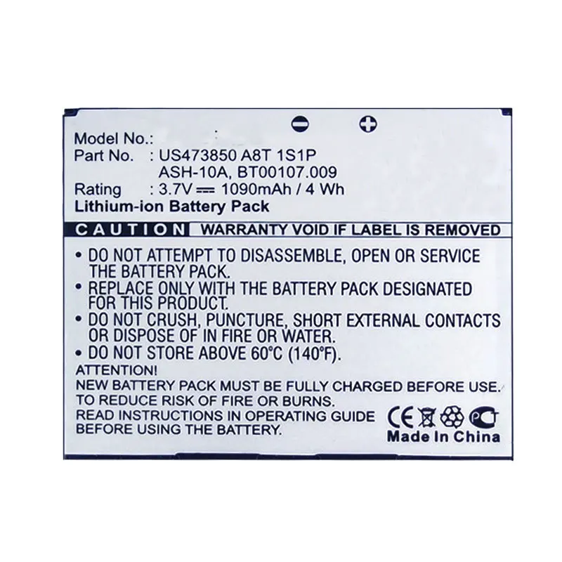 Free shipping high quality mobile battery ASH 10A for Acer beTouch E400 E400B neoTouch P400 with