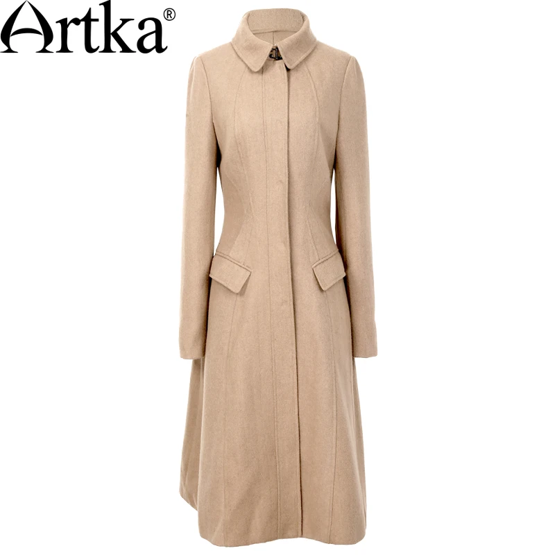 ARTKA женское осеннее новое шерстяное пальто 2 цветов под все винтажное приталенное пальто с отложным воротником и длинным рукавом WA10159Q