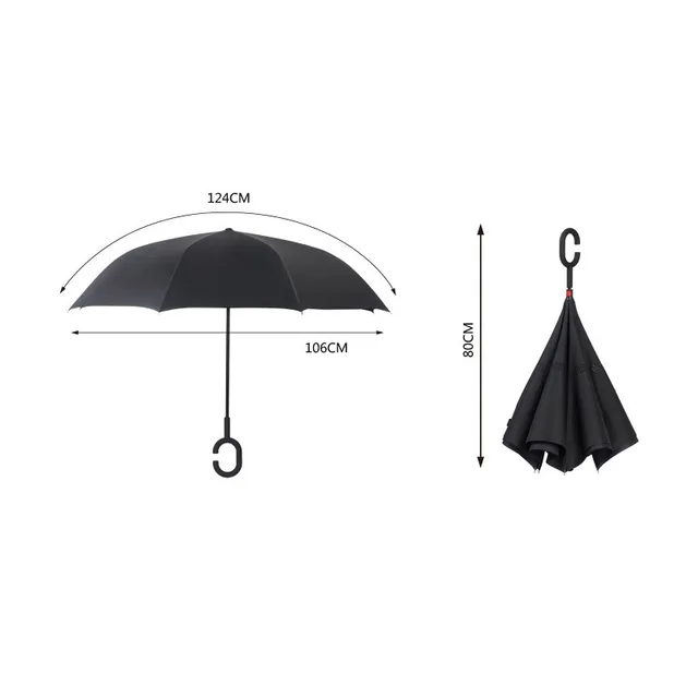 2021 Folding Long Shank Double Layer Inverted Umbrella Windproof Reverse C-Hook male golf umbrella reverse Umbrellas For Car 2