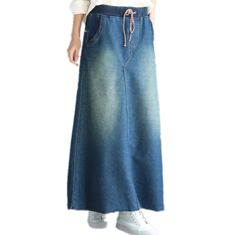 Denim Skirt Vintage High Waist Blue Women Skirts Plus Size Ladies ...