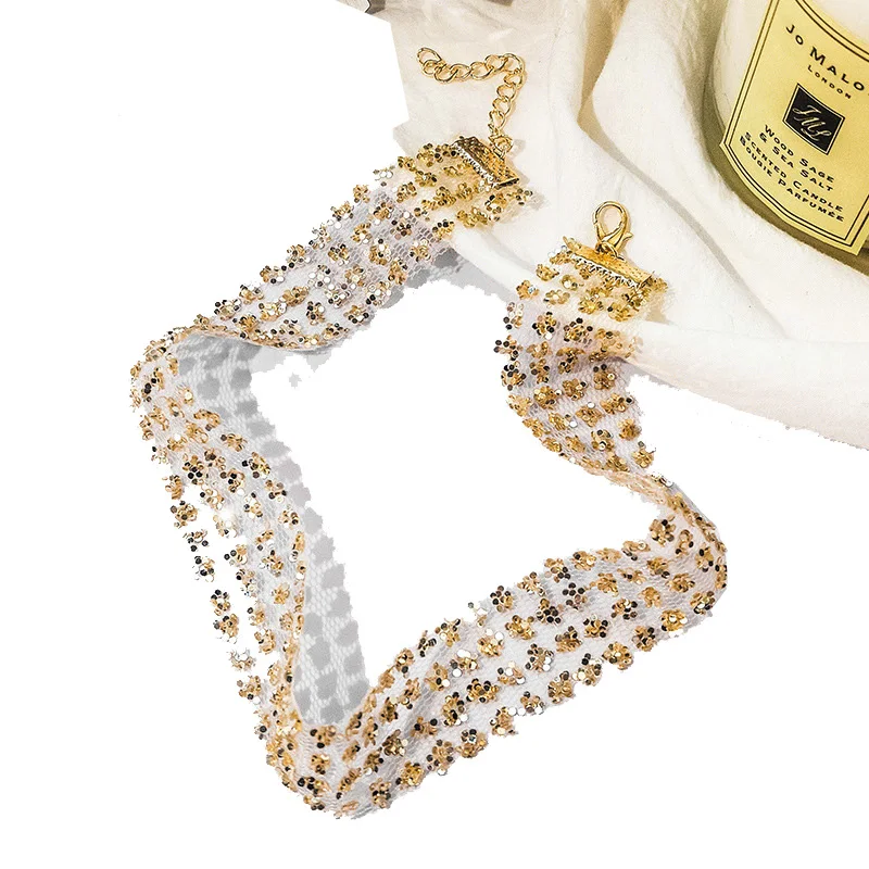 Новое модное популярное ожерелье-чокер с искусственным воротником, расшитое блестками Золотое серебряное Женское Ожерелье